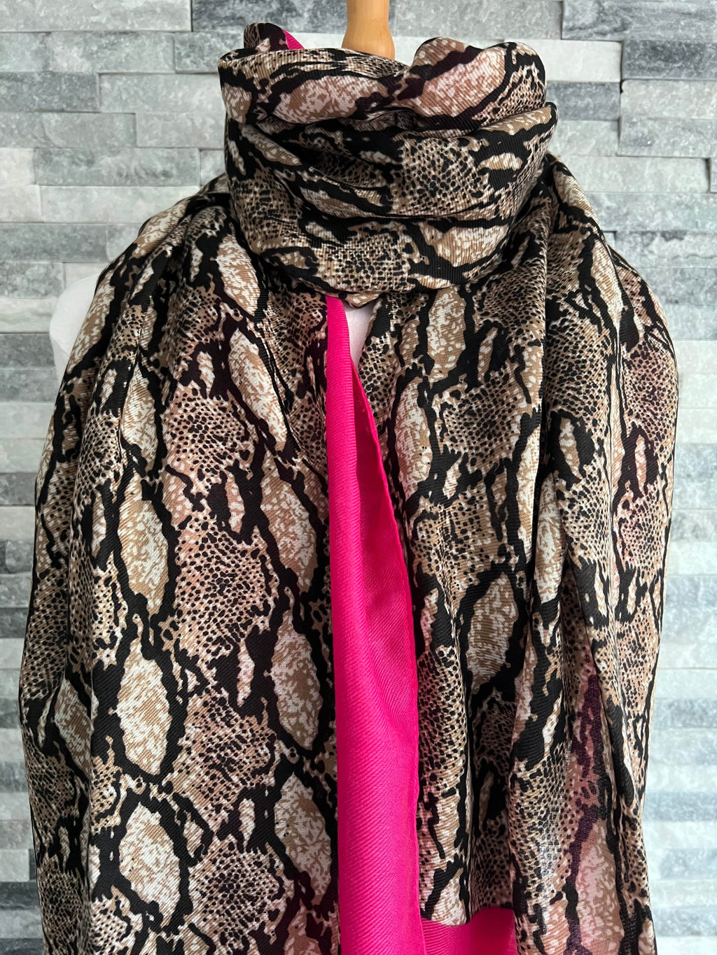 lusciousscarves Scarves Snake Skin Print Scarf with Pink Border