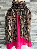 Load image into Gallery viewer, lusciousscarves Scarves Snake Skin Print Scarf with Pink Border
