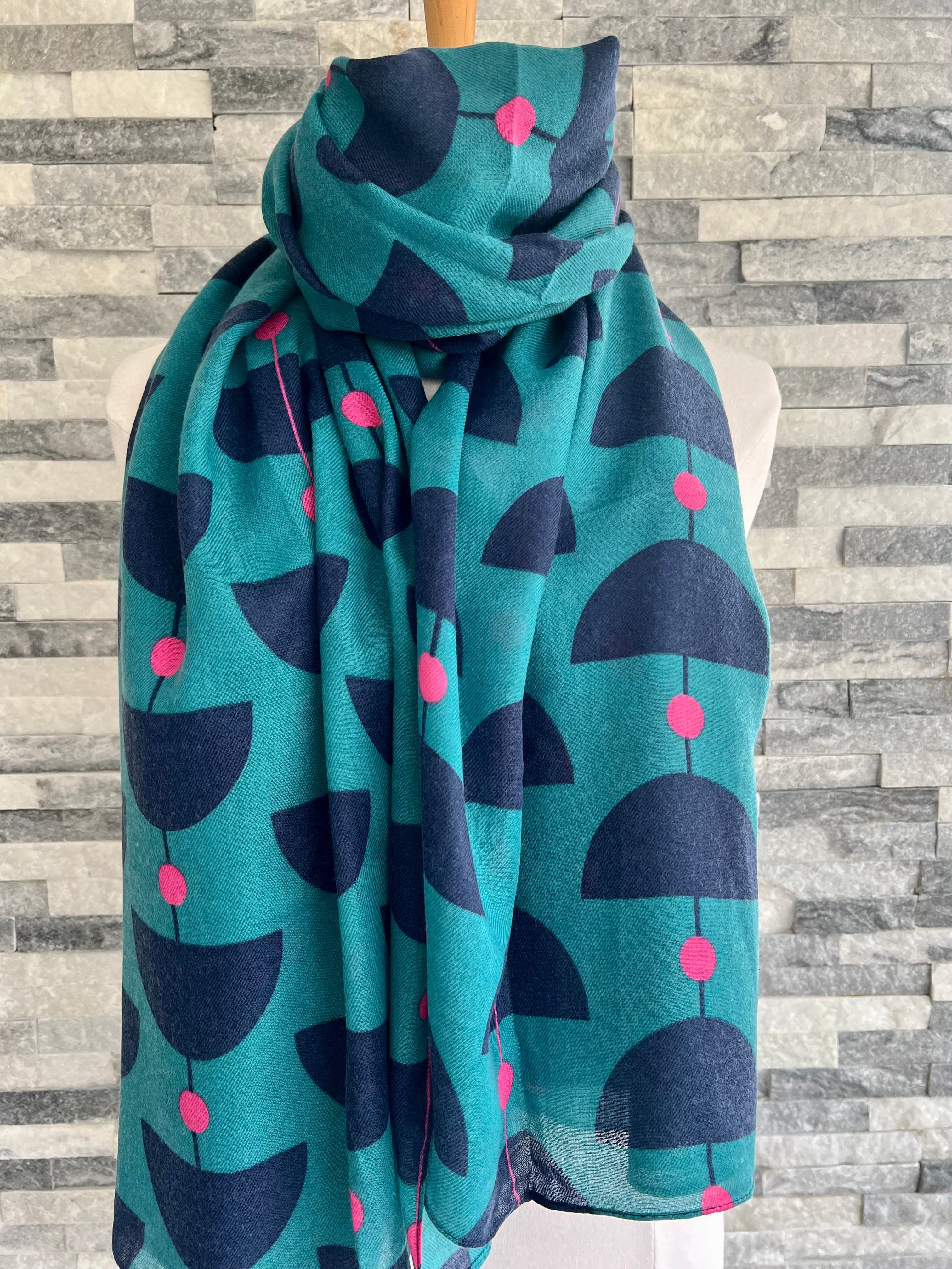lusciousscarves Scarves Teal Retro Shapes design Scarf