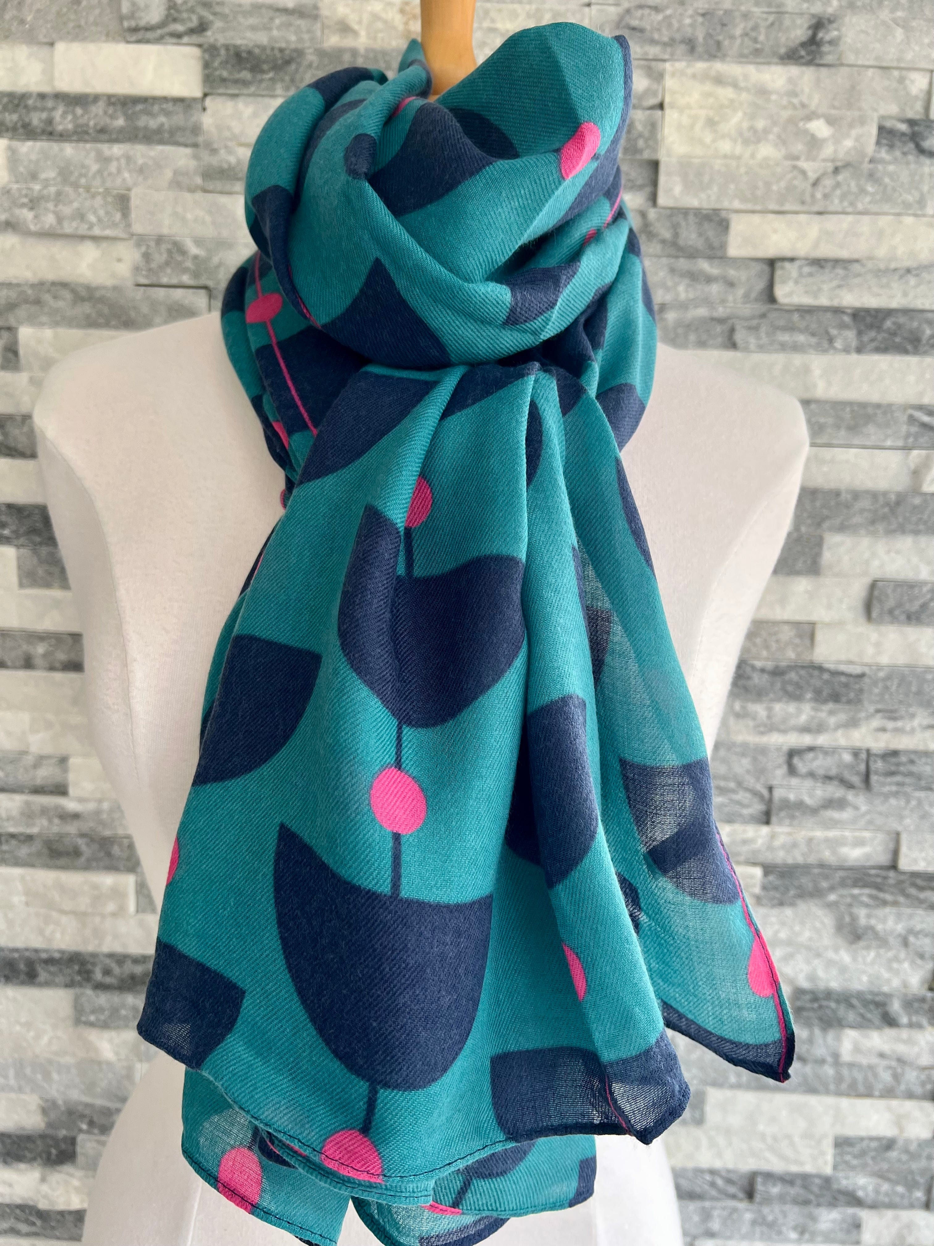 lusciousscarves Scarves Teal Retro Shapes design Scarf