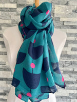 Load image into Gallery viewer, lusciousscarves Scarves Teal Retro Shapes design Scarf
