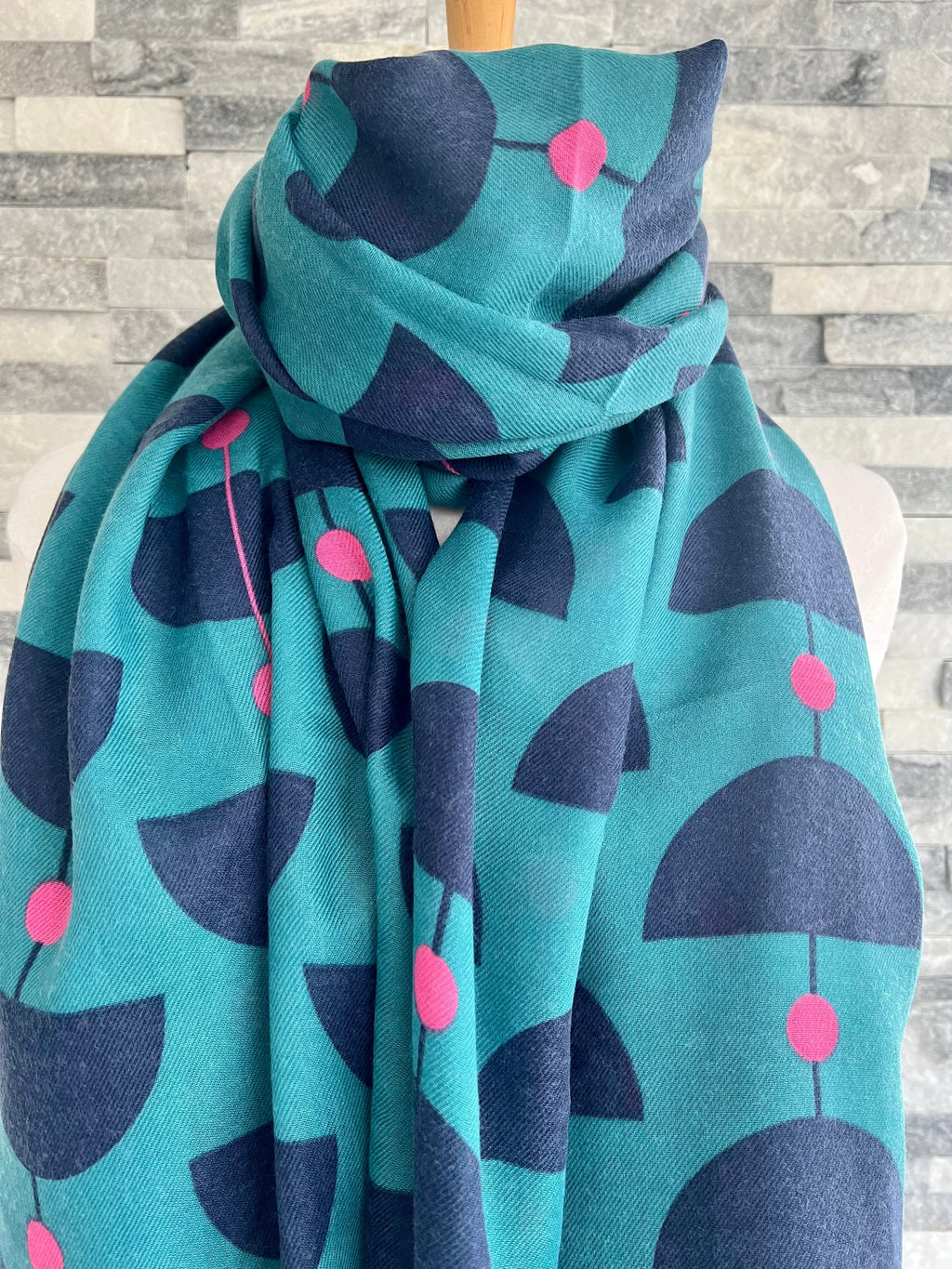 lusciousscarves Scarves Teal Retro Shapes design Scarf