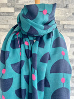 Load image into Gallery viewer, lusciousscarves Scarves Teal Retro Shapes design Scarf
