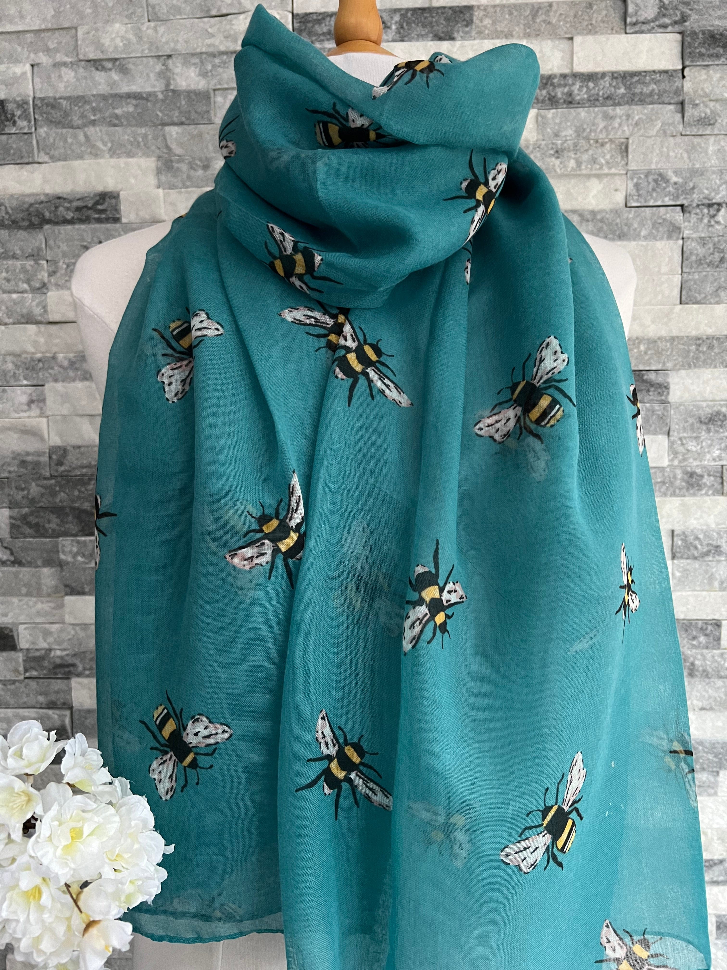 lusciousscarves Scarves Turquoise Busy Bees Scarf