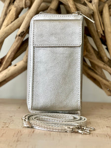 lusciousscarves Silver Genuine Italian Leather Crossbody Phone Bag and Purse,