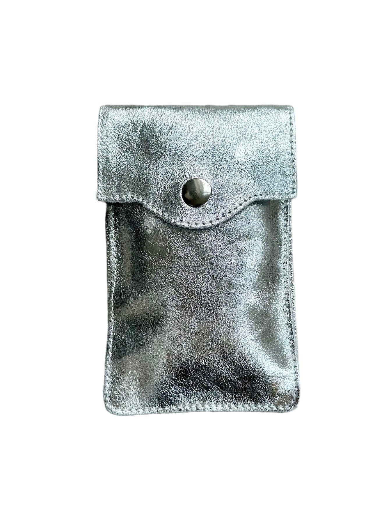 lusciousscarves Silver Italian Leather Multi Pocket Phone Crossbody Bag,