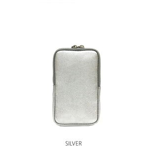 lusciousscarves SIlver Italian Leather Phone Pouch Crossbody Bag , Available in 20 Colours