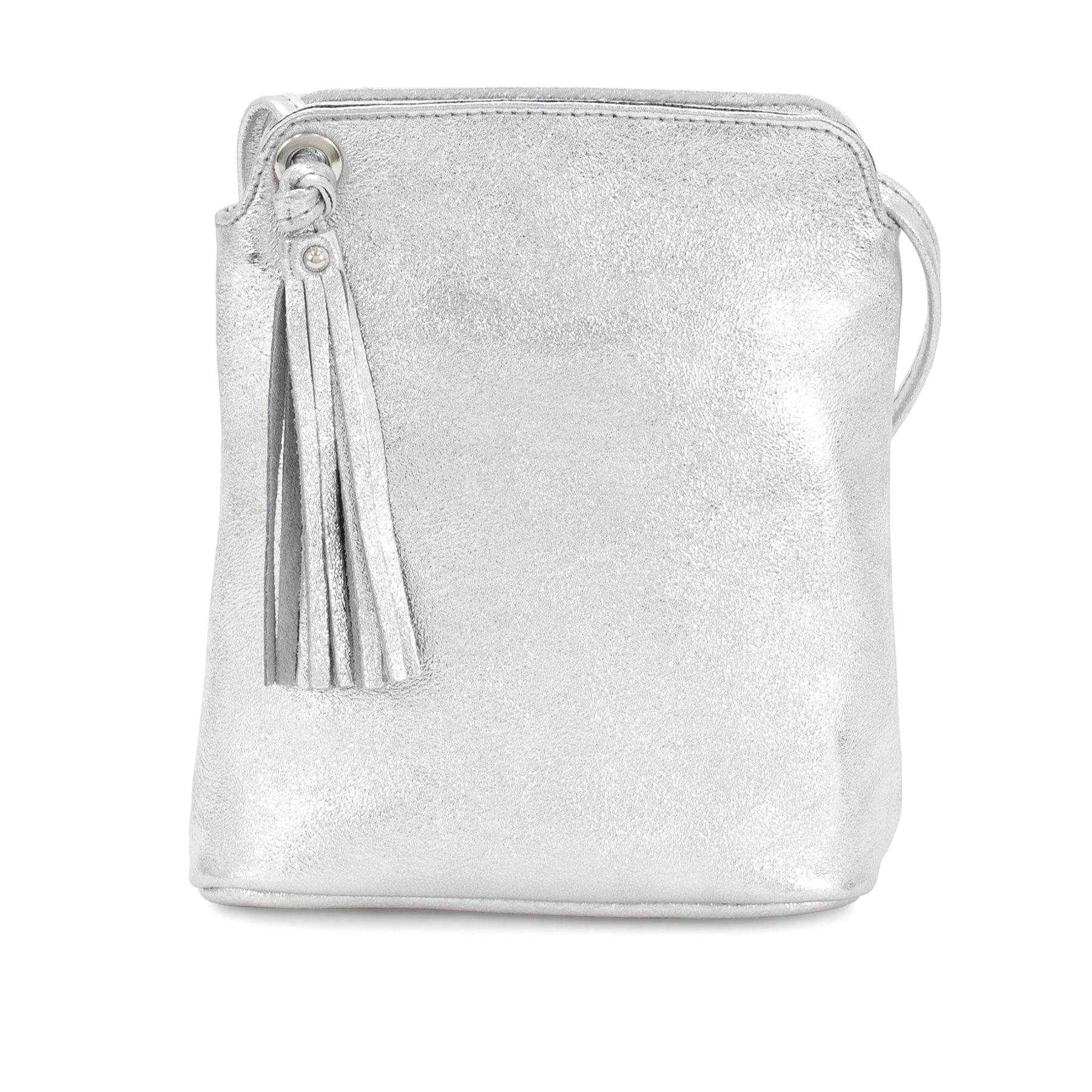 lusciousscarves Silver Italian Leather Small Crossbody Bag / Handbag with Tassel , Available in 11 Colours.