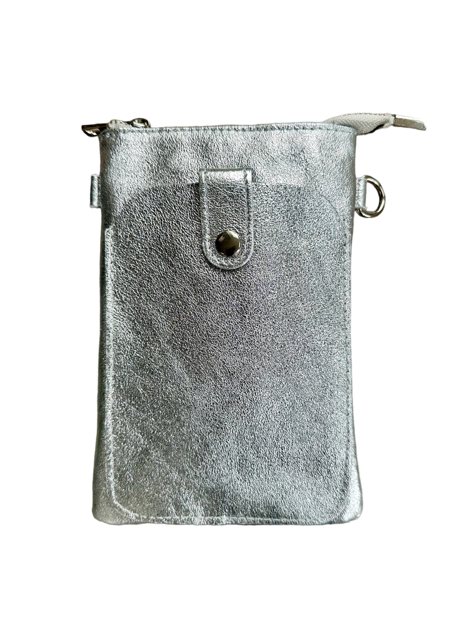 lusciousscarves Silver Small Italian Leather Crossbody Phone Bag , Available in 12 Colours