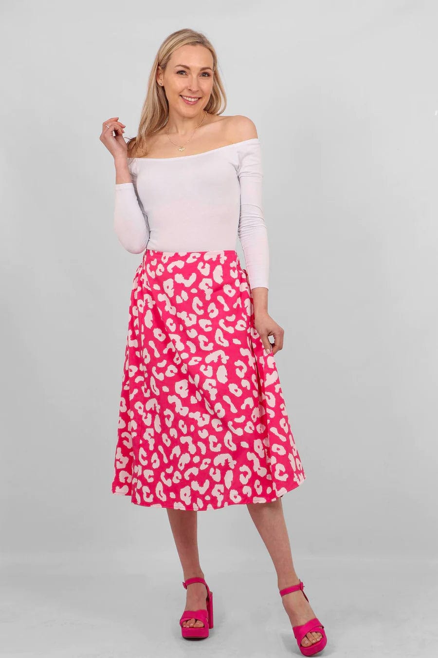 lusciousscarves skirts Small Pink and White Leopard Print A Line Skirt.
