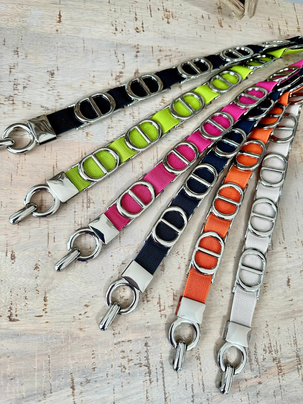 lusciousscarves Slim Super Stretchy Double D Design Belt , Silver Hardware , 6 Colours available.