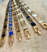 Load image into Gallery viewer, lusciousscarves Slim Super Stretchy Geo Design Belt , Gold Hardware .

