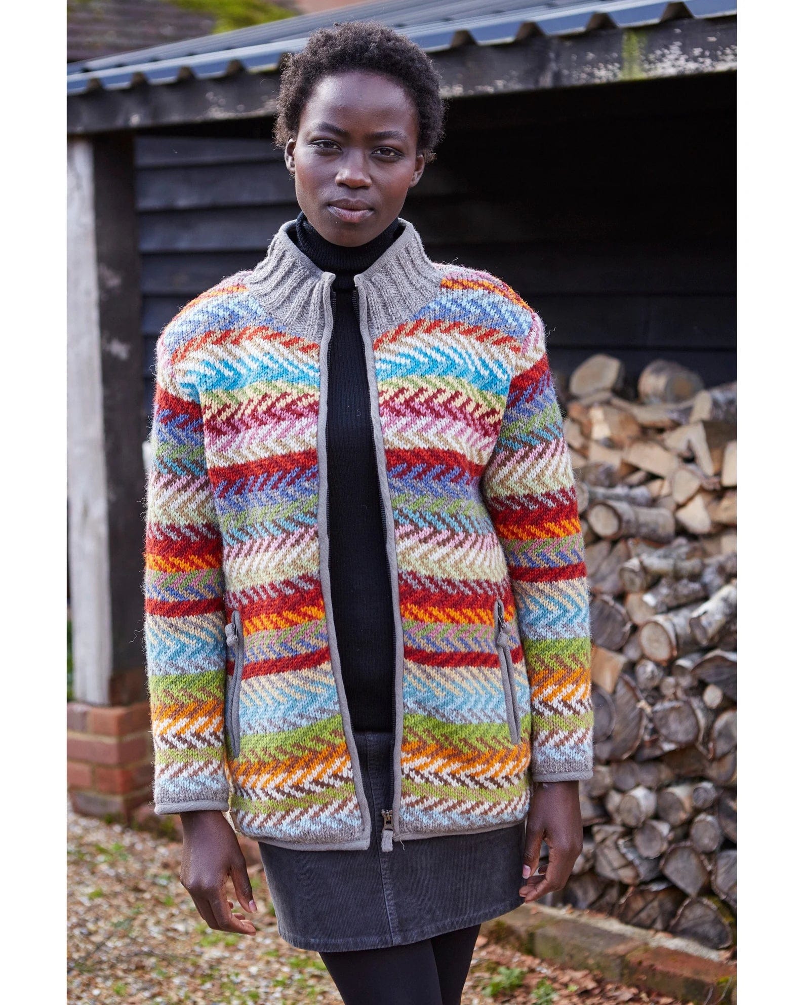 lusciousscarves Small Pachamama Santa Fe Zip Jacket, Fully Lined, Hand Knitted