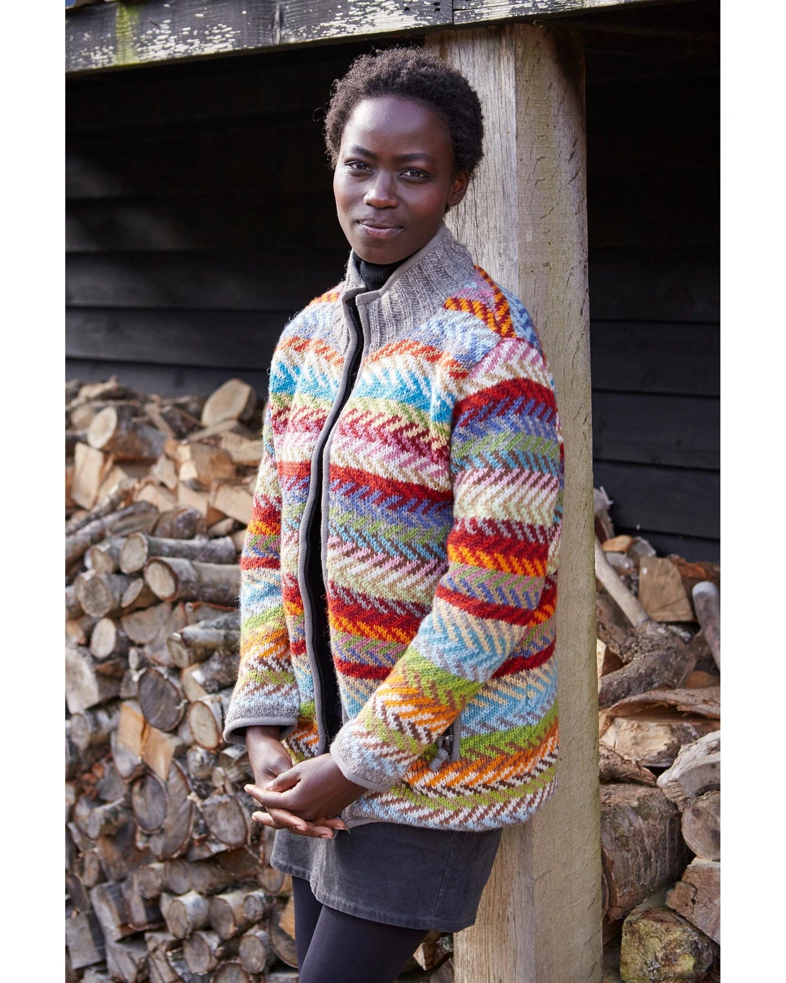 lusciousscarves Small Pachamama Santa Fe Zip Jacket, Fully Lined, Hand Knitted