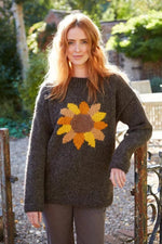 Load image into Gallery viewer, lusciousscarves Small Pachamama Womens Sunflower Design Sweater Jumper, Hand Knitted, Fair Trade
