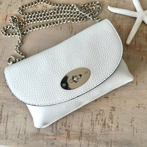 lusciousscarves Small White Italian Leather Crossbody Bag with Twist Lock