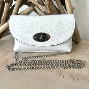 lusciousscarves Small White Italian Leather Crossbody Bag with Twist Lock