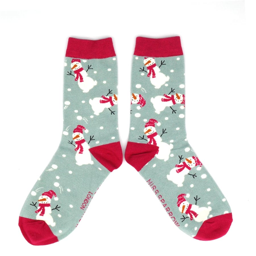 lusciousscarves Snowman Bamboo Socks Ladies Miss Sparrow Duck Egg