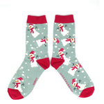 Load image into Gallery viewer, lusciousscarves Snowman Bamboo Socks Ladies Miss Sparrow Duck Egg
