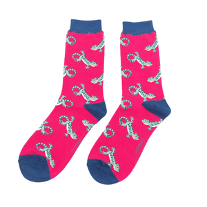 lusciousscarves Socks Ladies Bamboo Miss Sparrow Socks, Lizards Design Hot Pink
