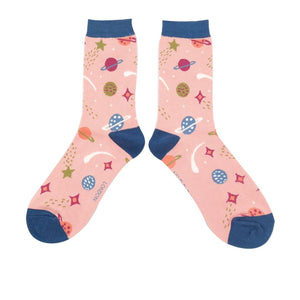 lusciousscarves Socks Ladies Bamboo Socks, Miss Sparrow, Planets Design, Pink