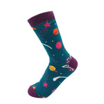 Load image into Gallery viewer, lusciousscarves Socks Ladies Bamboo Socks, Miss Sparrow, Space and Planets Design, Teal
