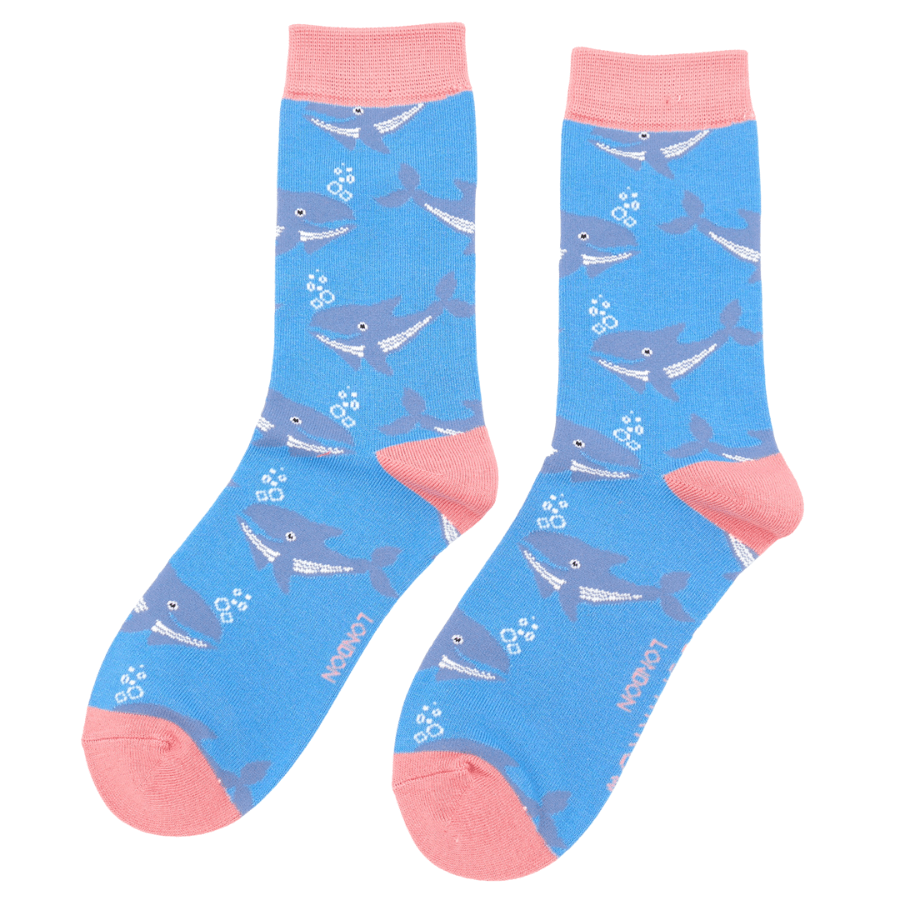 lusciousscarves Socks Ladies Bamboo Socks, Miss Sparrow, Whales Design, Blue