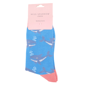 lusciousscarves Socks Ladies Bamboo Socks, Miss Sparrow, Whales Design, Blue