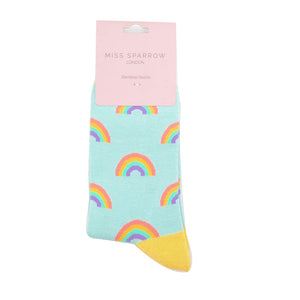 lusciousscarves Socks Ladies Bamboo Socks Rainbows Design Miss Sparrow Duck Egg
