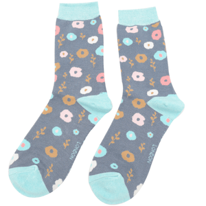 lusciousscarves Socks Ladies Miss Sparrow Bamboo Socks , Floral Design, Blue