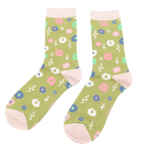 lusciousscarves Socks Ladies Miss Sparrow Bamboo Socks, Floral Design, Green
