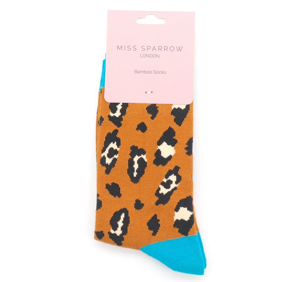lusciousscarves Socks Miss Sparrow Animal Print Bamboo Socks - Brown