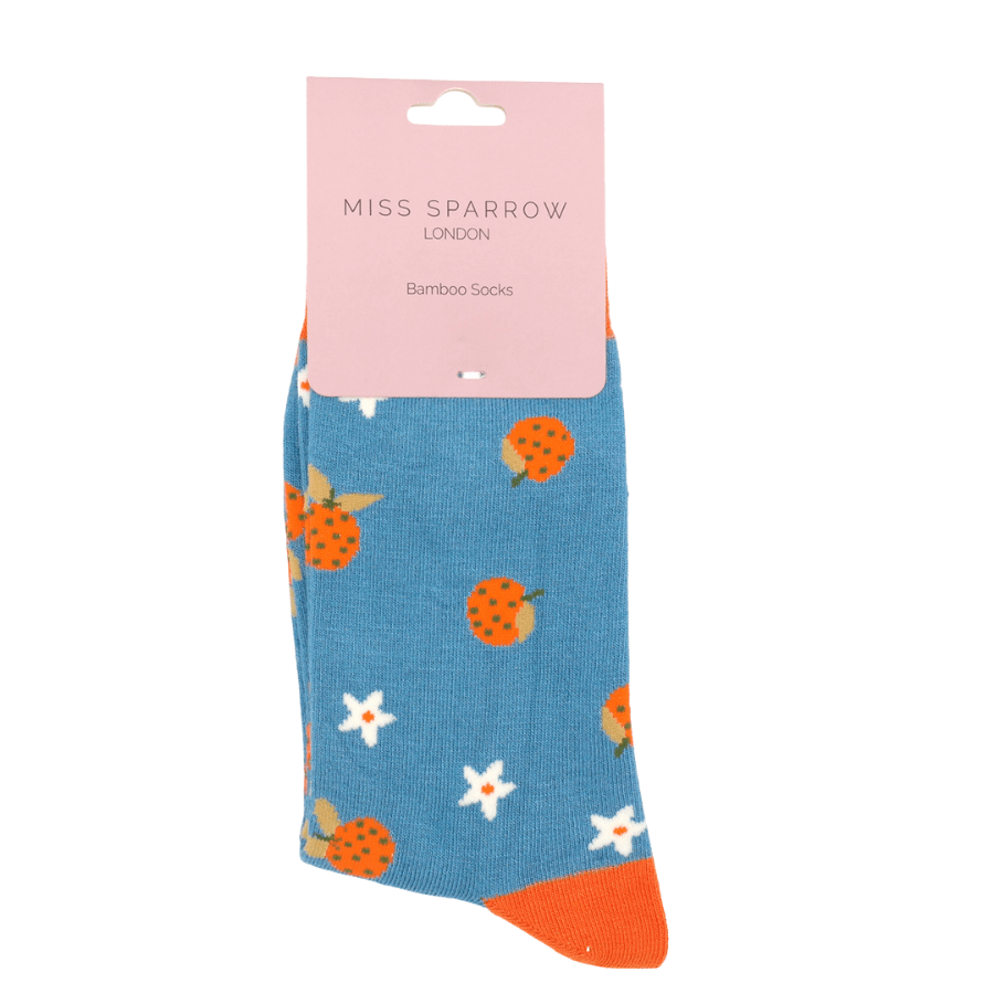 lusciousscarves Socks Miss Sparrow Bamboo Socks with Quirky Clementines - Blue