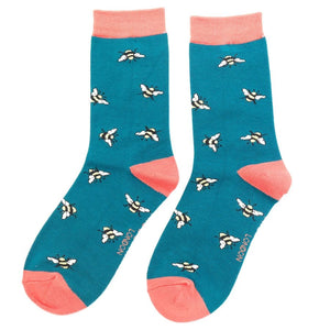lusciousscarves Socks Miss Sparrow Bee Design Bamboo Socks - Teal