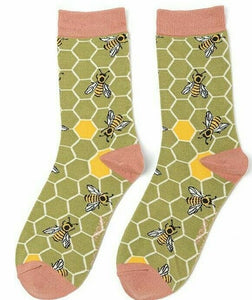 lusciousscarves Socks Miss Sparrow Bee Hives Bamboo Socks - Green
