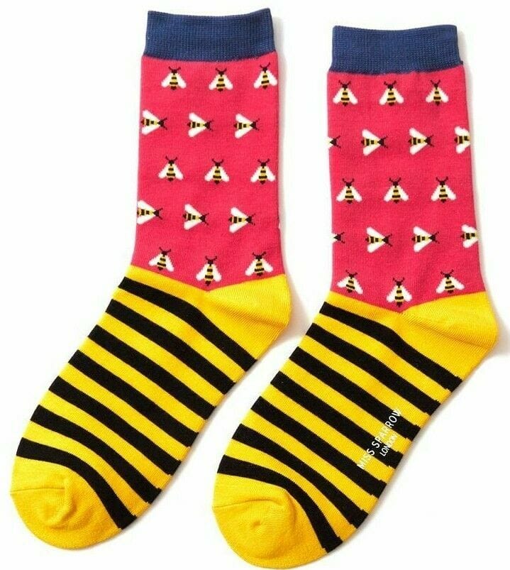 lusciousscarves Socks Miss Sparrow Bees & Stripes Bamboo Socks - Pink