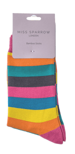 Load image into Gallery viewer, lusciousscarves Socks Miss Sparrow Brightly Coloured Stripey Bamboo Socks - multi
