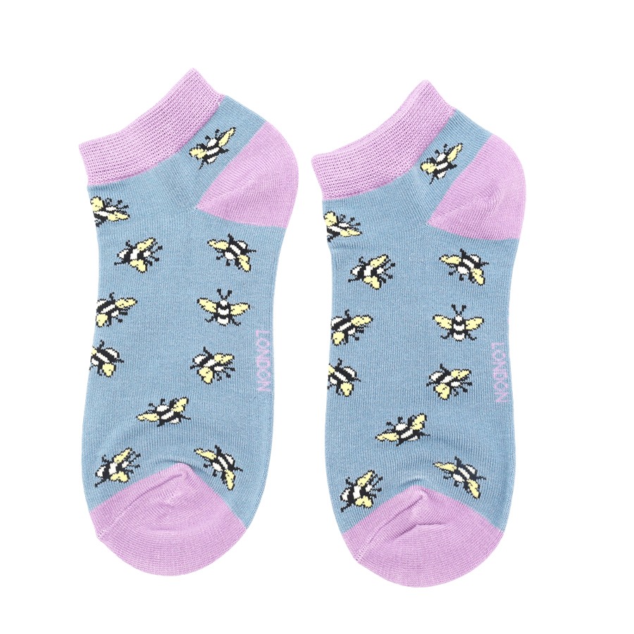 lusciousscarves Socks Miss Sparrow Bumble Bees Bamboo Trainer Socks - Blue