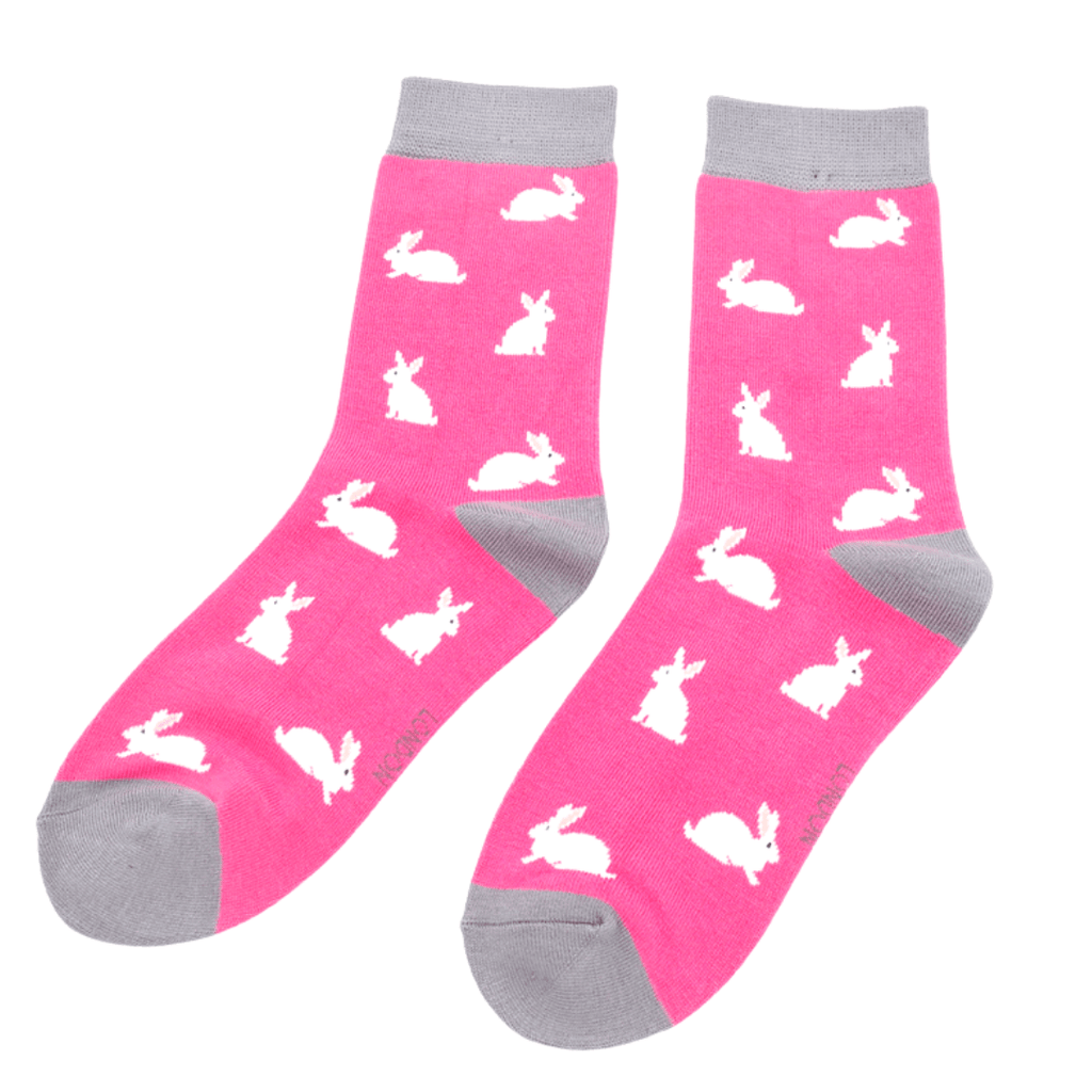lusciousscarves Socks Miss Sparrow Bunny Rabbits Bamboo Socks - Pink