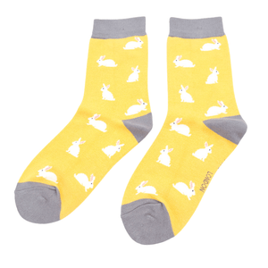 lusciousscarves Socks Miss Sparrow Bunny Rabbits Bamboo Socks - Yellow