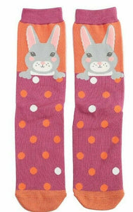 lusciousscarves Socks Miss Sparrow Bunny Rabbits & Spots Bamboo Socks - Pink