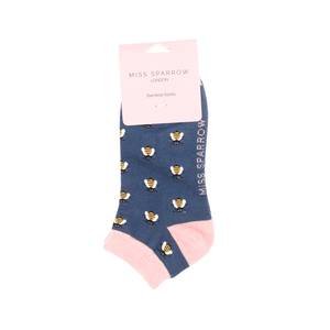 lusciousscarves Socks Miss Sparrow Busy Bees Bamboo Trainer Socks - Navy