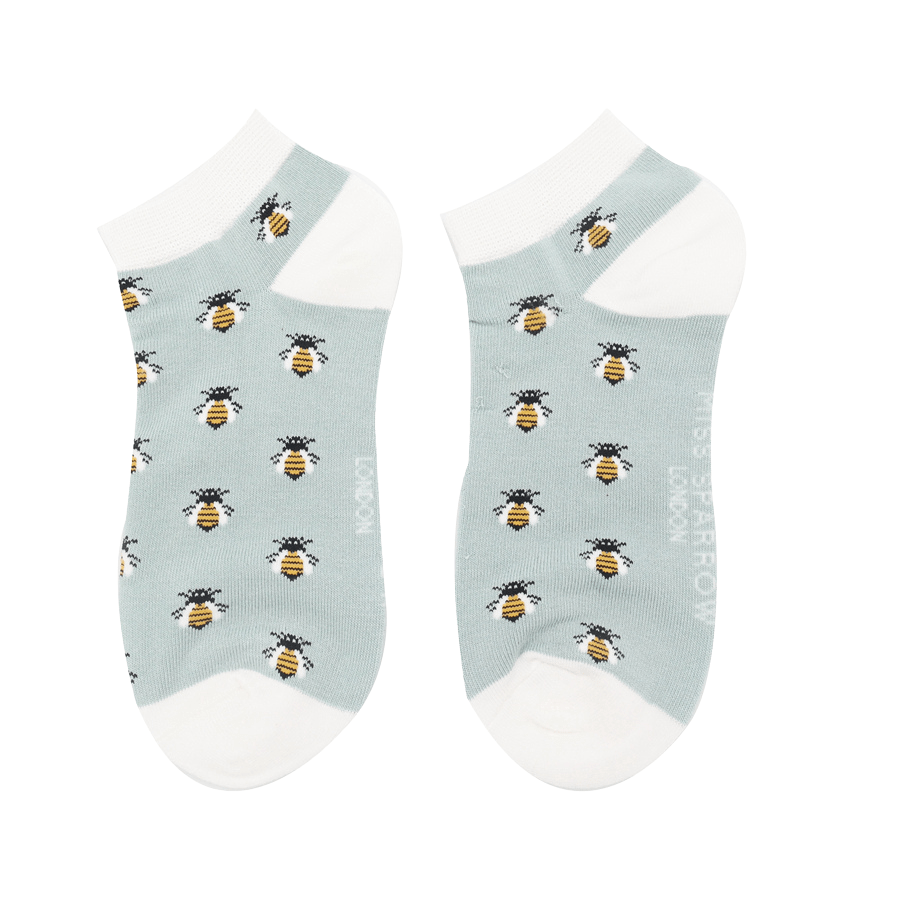 lusciousscarves Socks Miss Sparrow Busy Bees Bamboo Trainer Socks - Pale Blue