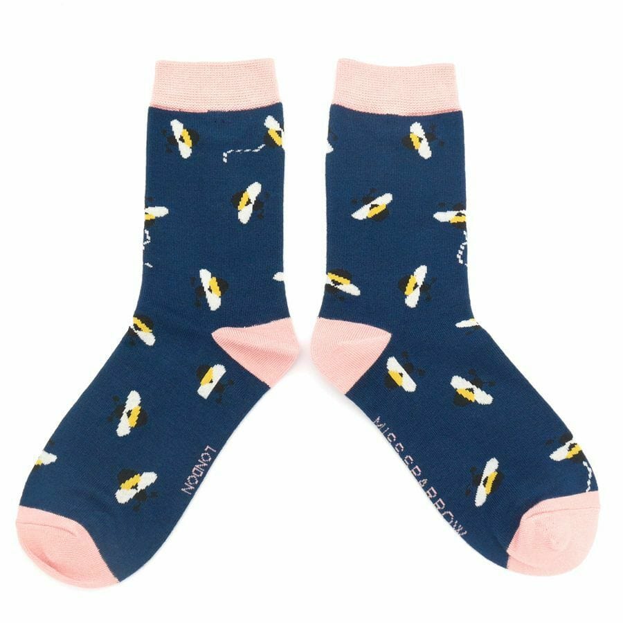 lusciousscarves Socks Miss Sparrow Buzzy Bees Bamboo Socks - Navy