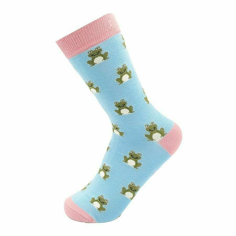 lusciousscarves Socks Miss Sparrow Cute Frogs Bamboo Socks - Pale Blue