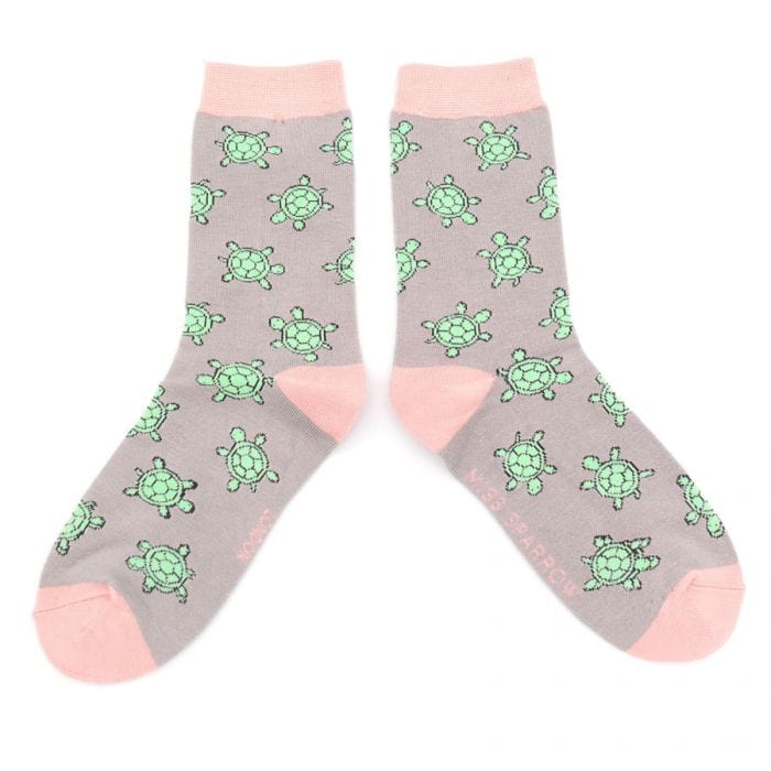 lusciousscarves Socks Miss Sparrow Cute Turtles Bamboo Socks - Silver