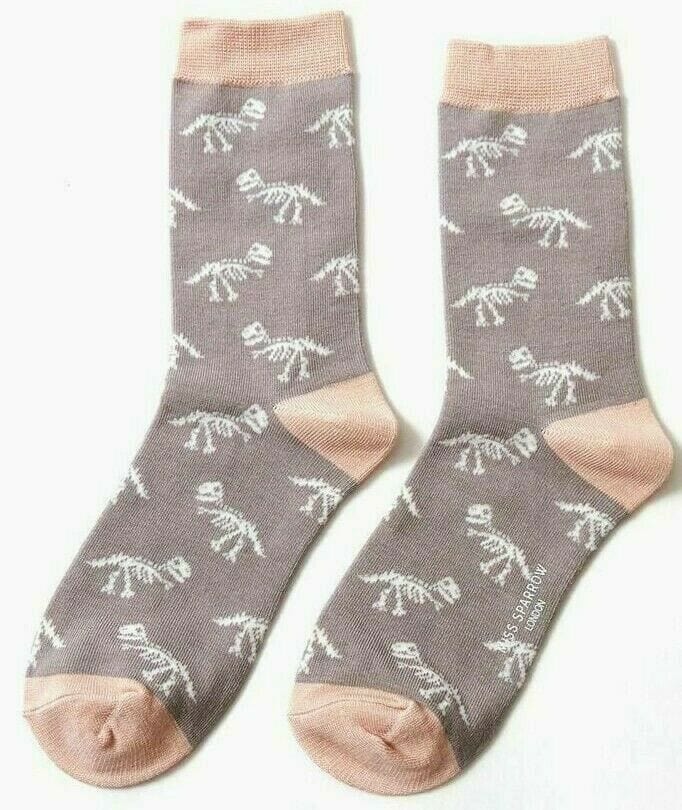 lusciousscarves Socks Miss Sparrow Dinosaur Bones Bamboo Socks - Grey