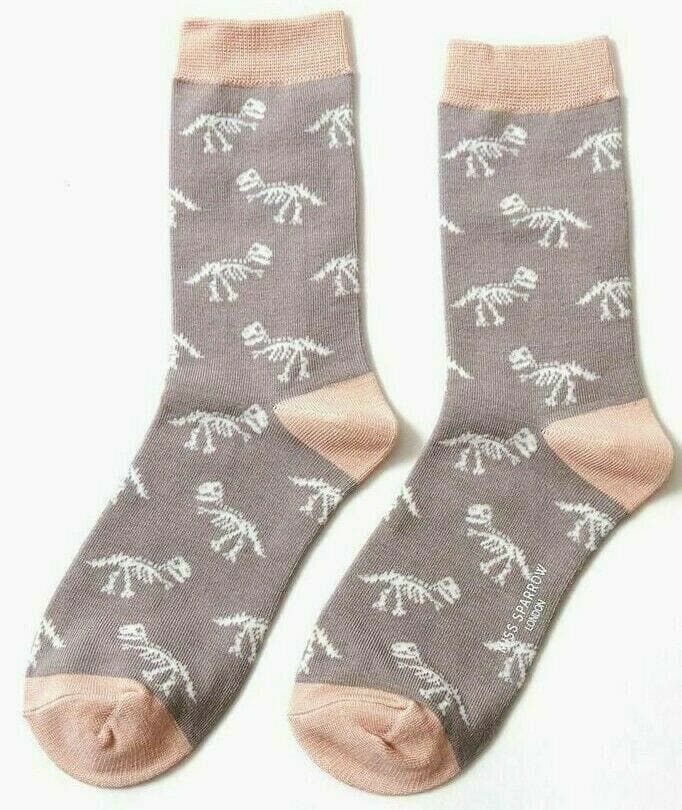 lusciousscarves Socks Miss Sparrow Dinosaur Bones Bamboo Socks - Grey