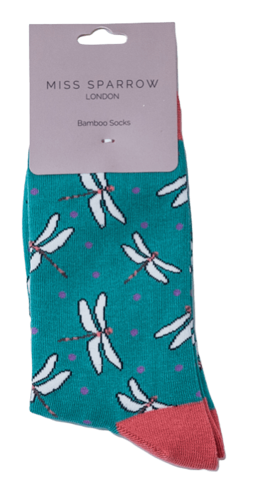lusciousscarves Socks Miss Sparrow Dragonflies Bamboo Socks - Turquoise