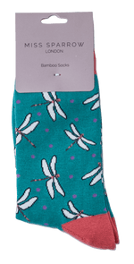 Load image into Gallery viewer, lusciousscarves Socks Miss Sparrow Dragonflies Bamboo Socks - Turquoise
